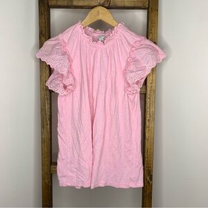 Crown & Ivy Pink Eyelet Sleeve Top S